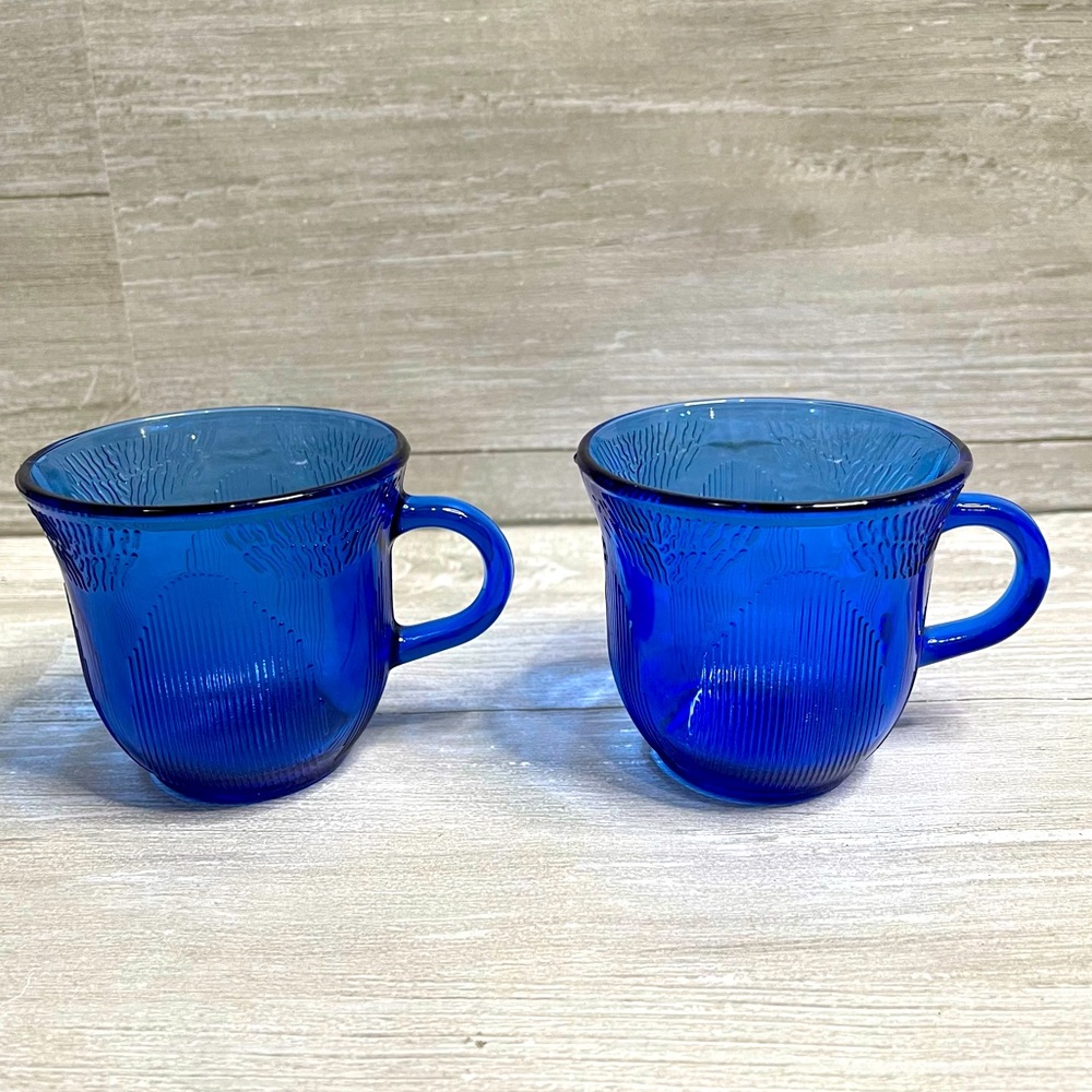 1950s Forte Crisa Mexico Cobalt Blue Texture Glass Sunflower Coffee Cups…